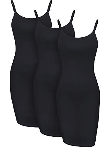William Bond 3 Stück Basic Cami Damen Lange Tanks Top Kleid mit Riemen, einfarbig - Schwarz - Groß