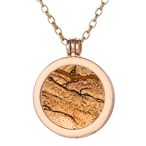 Morella Damen Halskette Gold 70 cm Edelstahl und Anhänger mit Edelstein Bilderjaspis Coin 33 mm Chakren Scheibe in Schmuckbeutel