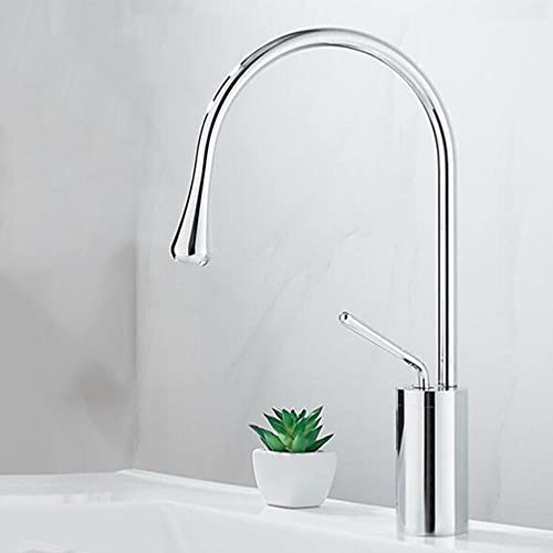 Waschtischarmatur Kaltes Wasser Und Heißes Wasser Messing Einzelloch 360 ° Rotation Badezimmer-Waschbeckenarmatur-Chrom