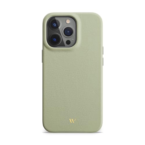 WIIUKA Hülle für iPhone 15 Pro, Leder aus Deutschland, Lederhülle extra Dünn, Premium Handyhülle, Case, Qi, Macaron Edition Pistazie Grün