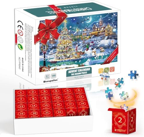 Adventskalender 2023 Puzzles 1008 Teile 24 Tage Weihnachts-Countdown-Kalender Xmas Puzzles Geschenk für Erwachsene Mädchen Jungen Heimdekoration