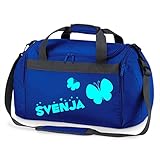 Kinder-Sporttasche mit Namen Bedruckt | Personalisierbar mit Motiv Schmetterling | Reisetasche Duffle Bag für Mädchen in Pink, Blau, Grün (Royalblau)