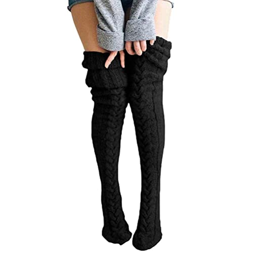 Fencelly Winter Knit Over Knee Socken, Frauen Mädchen Oberschenkel High Over Knee Strümpfe Geflochten Strick Lange Socken für den Alltag