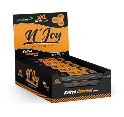 XXL Nutrition - N'Joy Protein Bar - Der Leckerste Proteinriegel, Eiweißriegel, Protein Riegel, Weniger Zucker, Mehr Geschmack - 15er Packung - Salted Caramel (Plant based)