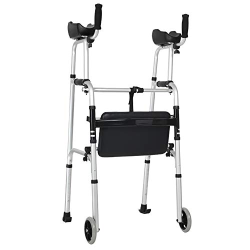 Faltbarer aufrechter Gehwagen mit Achselstütze, höhenverstellbarer Rollgeher aus Aluminium mit 2 Rädern und Anti-Rutsch-Pads, für Senioren mit Behinderungen (Color : With seat)