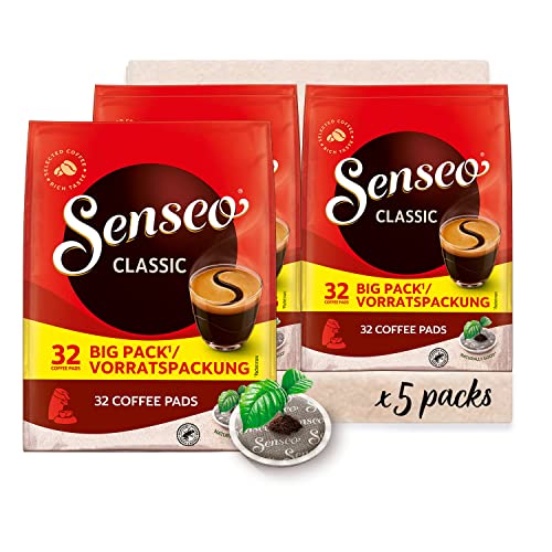 Senseo Pads Classic, 160 Kaffeepads UTZ-zertifiziert, 5er Vorteilspack, 5 x 32 Getränke in der Vorratspackung, 1.11 kg