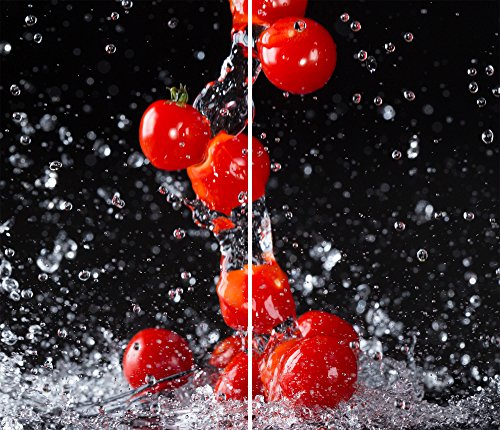 DAMU |Ceranfeldabdeckung 2 Teilig 2x30x52 cm Herdabdeckplatten Küche Elektroherd Induktion Herdschutz Spritzschutz Glasplatte Schneidebrett Rot Tomate