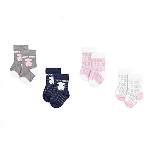 TOUS BABY - Set mit 4 verschiedenen Socken, mit TOUS Logo für Ihr Baby, Rosa (0-3 Monate)