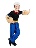 Popeye Comic Seemann Kinder-Kostüm 7-teilig - Hemd, Hose, Muskel-Arme und Matrosenmütze (110-116)