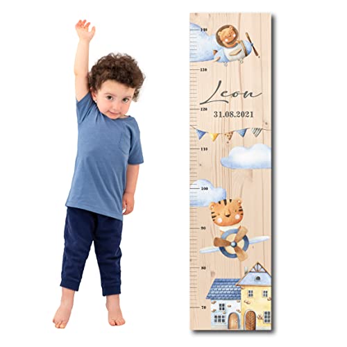Messlatte Kind Holz FLY mit Namen für Kinderzimmer mit süssen Motiven Messleiste Massband