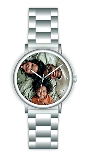 Uhr mit Foto personalisiertes Geschenk 40mm Stahlband Silber 3BAR Wasserdicht