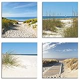ARTLAND Strandbilder Leinwandbilder Set 4 tlg. je 20x20 cm Quadratisch Wandbilder Landschaft Strand Sand Düne S6MI