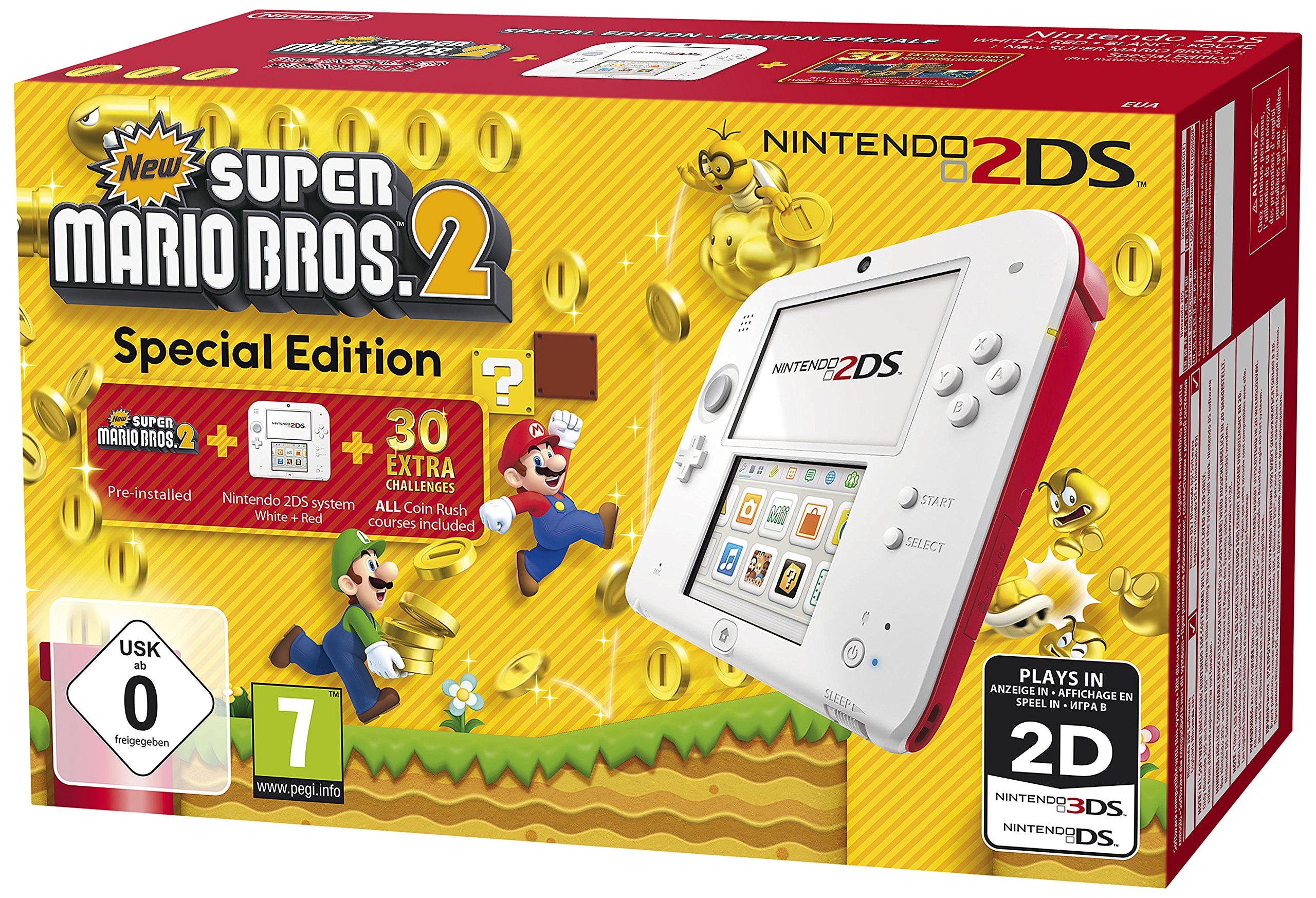 Nintendo 2DS - Konsole (weiß + rot) inkl. New Super Mario Bros. 2 (vorinstalliert)
