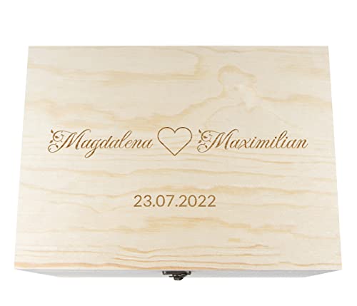 Holzkiste mit Deckel für die Hochzeit - personalisiert Natur Aufbewahrungskiste Erinnerungsbox & Geschenkkiste, Größe wählen:36x26x18 cm, Motiv wählen:Hochzeit-1