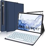 Tastaturetui für Samsung Galaxy Tab S7 11'' 2020 SM-T870/T875/T878, IVEOPPE Bluetooth Hinterleuchtet Abnehmbare QWERTZ Tastatur mit Ständerabdeckung für Samsung Galaxy Tab S7 11 Zoll 2020, Marineblau
