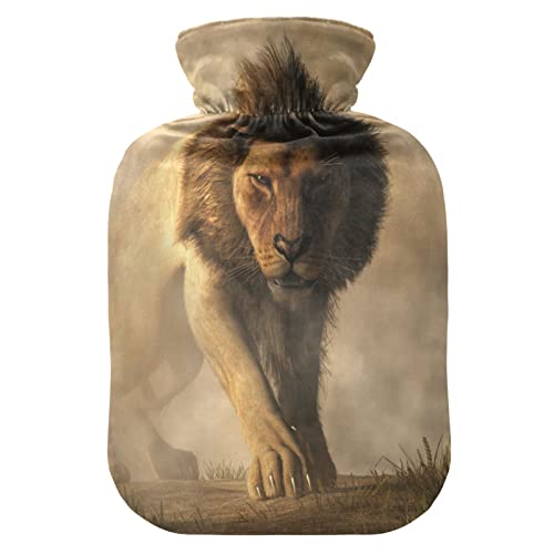 YOUJUNER Wärmflasche mit Afrikanischer wilder Löwe Bezug, Groß 2 Liter Heißwasserbeutel Heißwasserbeutel Bettflasche