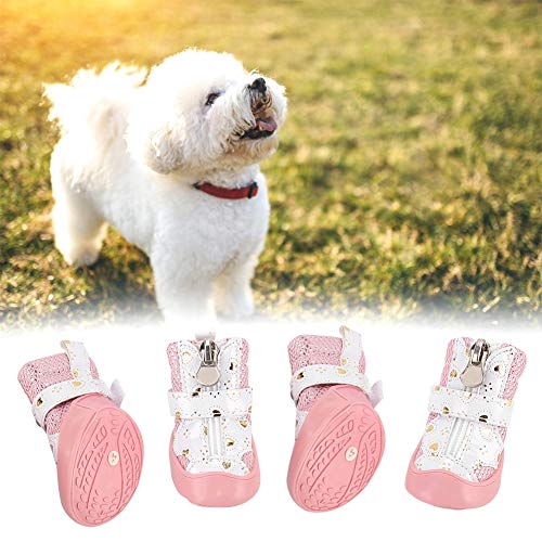 Zerodis Haustier Hund Schuhe, 4Pcs Pink Puppy Atmungsaktive rutschfeste Mesh Wanderschuhe Pfotenschutz für Kleine Hunde Katzen(2#)