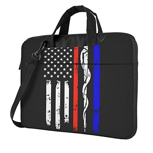 Laptop-Umhängetasche, Motiv: Feuerwehrmann, USA-Flagge, bedruckt, Rot gestreift, Schwarz , 15.6 inch