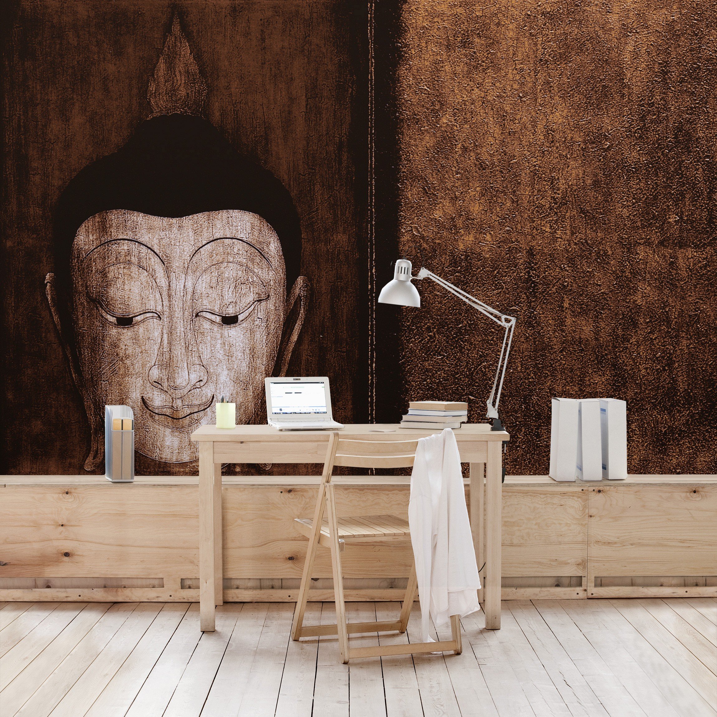 Apalis Vliestapete Happy Buddha Fototapete Breit | Vlies Tapete Wandtapete Wandbild Foto 3D Fototapete für Schlafzimmer Wohnzimmer Küche | braun, 94670