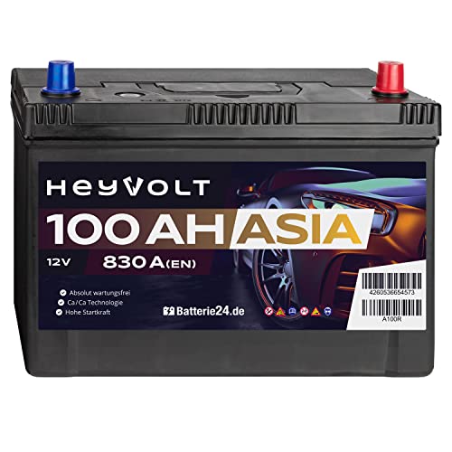 HeyVolt Asia Autobatterie 12V 100Ah 830A/EN Starterbatterie, absolut wartungsfrei ersetzt 93Ah 95Ah, Pluspol Rechts