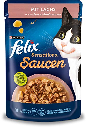 FELIX Katzennassfutter Sensations Saucen mit Lachs und Garnelengeschmack 24 x 85 g