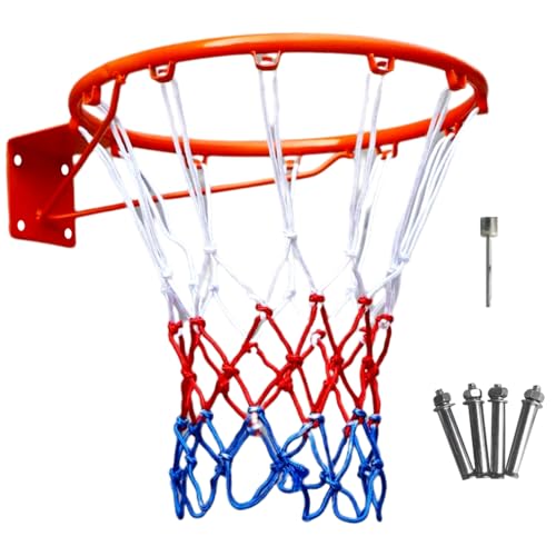 tinysiry Basketballkorb zur Wandmontage, Basketballkorb aus verdickter Stahlplatte mit Netzbeschlägen, Netzschrauben, 45-cm-Basketball-Hängekorb-Set für Erwachsene und Kinder Orange