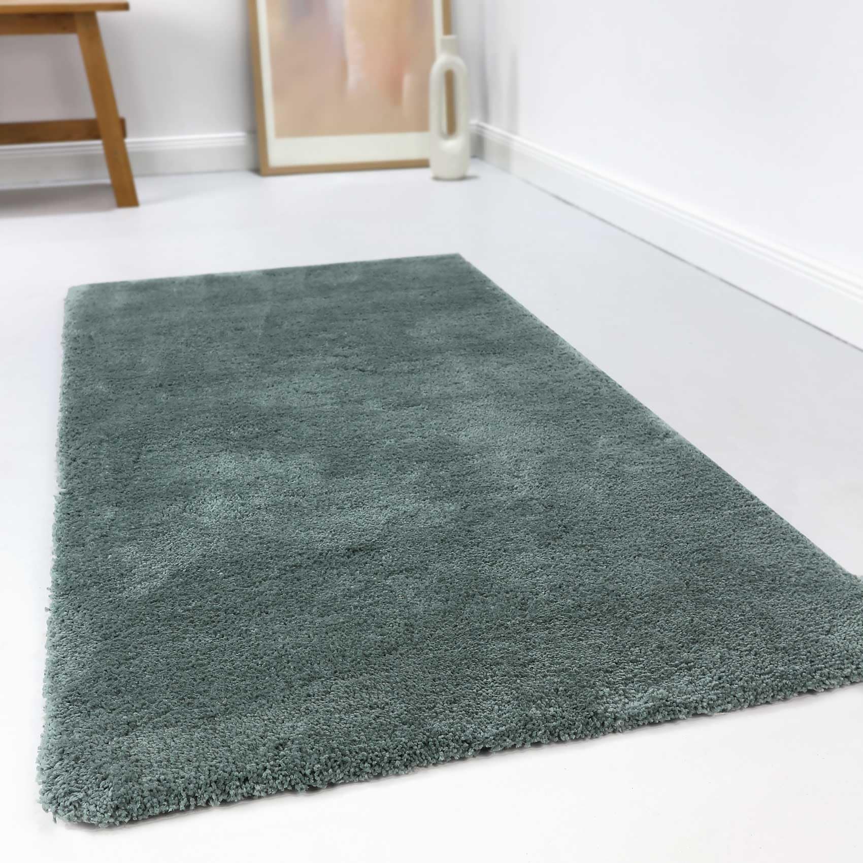 Wecon Home Kuschelig weicher Esprit Hochflor Teppich, bestens geeignet fürs Wohnzimmer, Schlafzimmer und Kinderzimmer RELAXX (130 x 190 cm, grün grau)