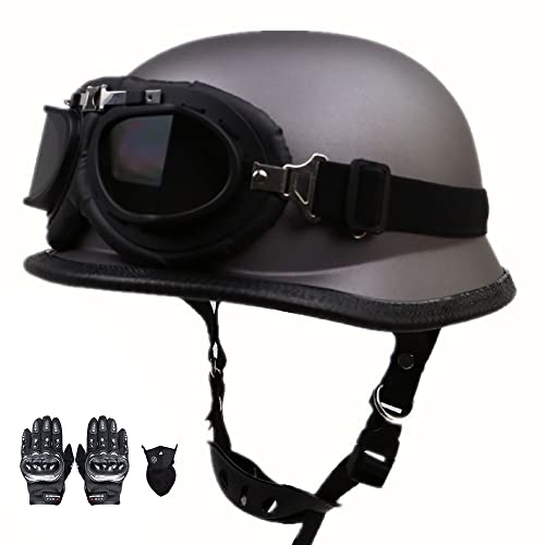 Motorrad Helm, Vintage Style Jet-Helmhalbhelm mit Schutzbrille, DOT/ECE Zertifiziert Antikollisions-Schutzhelm, Rollerhelm für Erwachsen Damen Herren, für Bike Scooter (55~64CM)