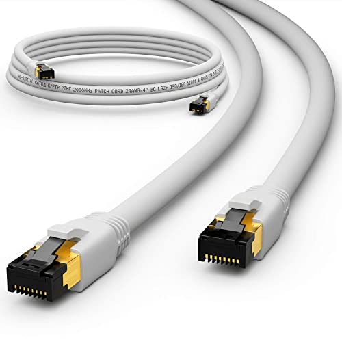 HB-Digital 20m CAT 8.1 Netzwerkkabel S/FTP LSZH Weiß 40 Gbits | LAN Patchkabel Gigabit RJ45 Stecker Ethernet Data Cable | 40000 Mbits Übertragungsgeschwindigkeit PIMF 2000 MHz Cat.6 Cat.7 Cat.8