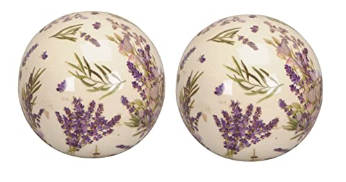 dekorative Deko-Kugel Keramik-Kugel Motiv Lavendel in Creme-lila Preis für 2 Stück