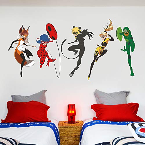 Beautiful Game Miraculous Wall Art Wandaufkleber für Kinderzimmer, Motiv fünf Superhelden, 60 x 30 cm (B x H)