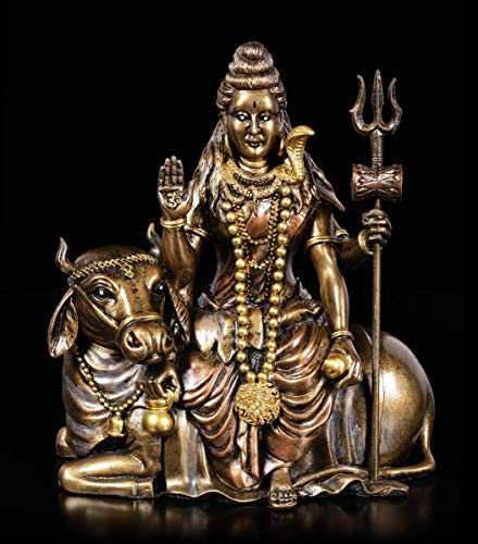 Shiva Figur sitzt auf Nandi | Hinduistischer Gott, Statue, Skulptur, H 18 cm