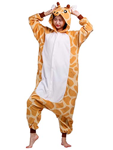 Damen Pyjamas Tierkostüm Giraffe Onesie Unisex Jumpsuit Herren Karneval Kostüm Nachtwäsche
