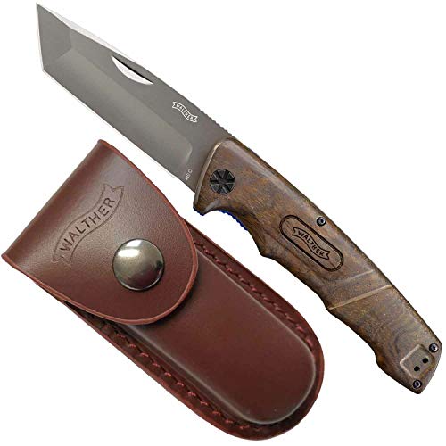 Taschenmesser Blue Wood Knife Modell BWK 4 von Walther inklusive Leder-Etui