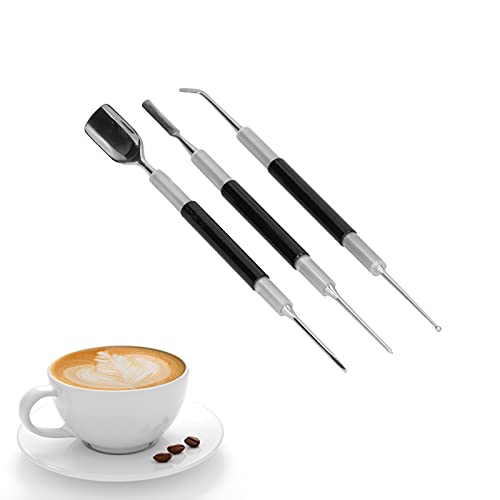 3 teiliger Edelstahl Kaffee Latte Art Stift, Barista Stift, Kaffee Art Maker Set für Cappuccino, Milchcafé, Kaffee Dekorationsnadel, Einschließlich Löffel, Speer, Pfannenwender, Spieß, Knopf, Haken