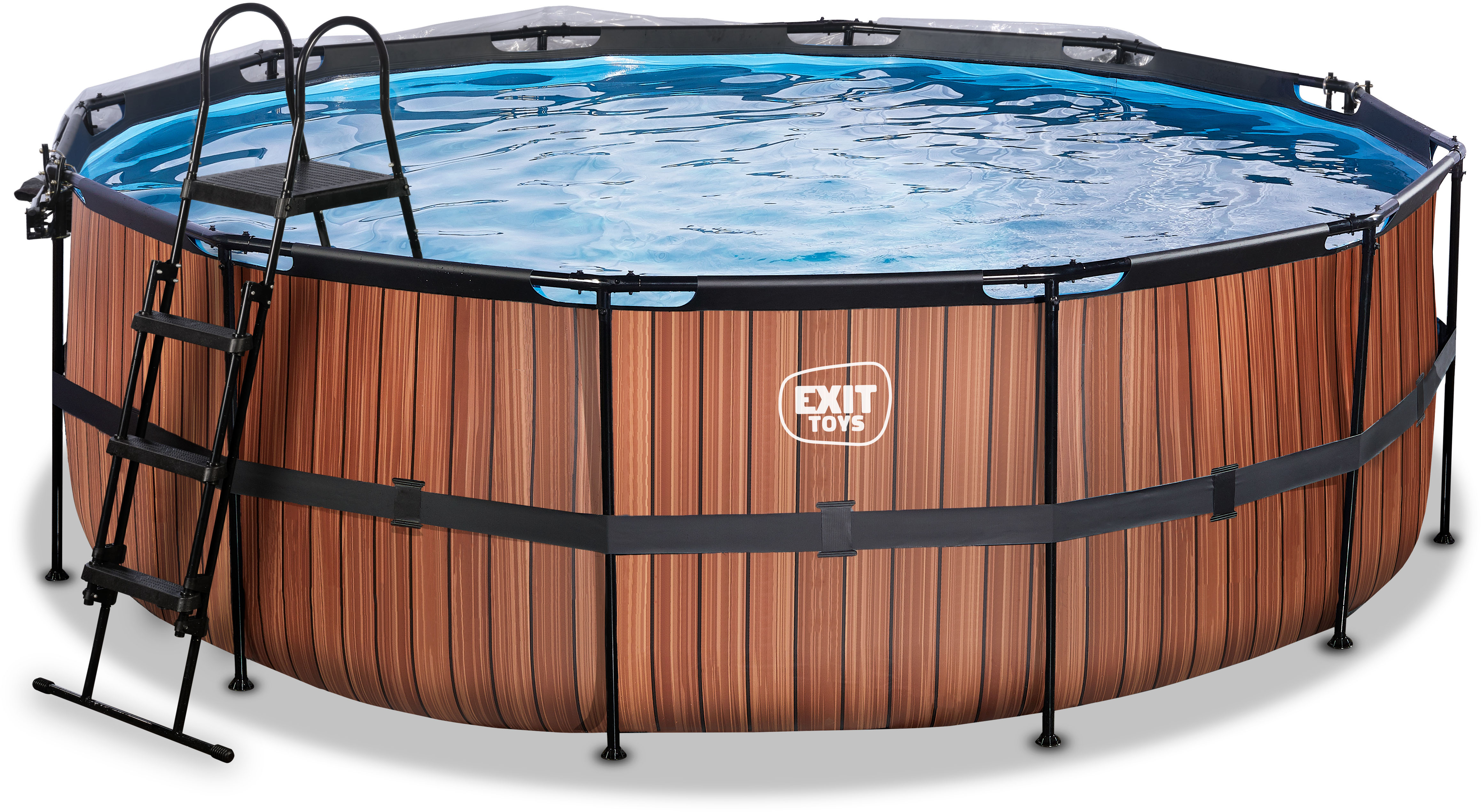 EXIT Framepool "Wood Pool øxH: 427x122cm", mit Sandfilterpumpe und Abdeckung, braun