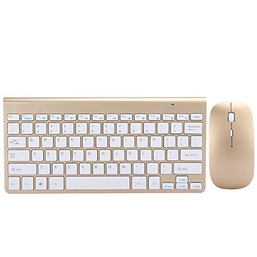 Wireless Keyboard Mouse Set, Ultradünne Stummschaltung 2.4G USB Wireless Keyboard + Maus Combo Home Office Business Tragbare Tastatur, für Desktop-PC, Laptop, Notebook(Gold)