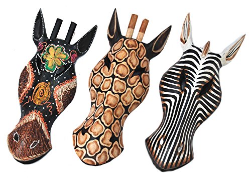 Interlifestyle 3 Stück Zebra Maske 30cm im Afrika Look Holzmaske Wandmaske