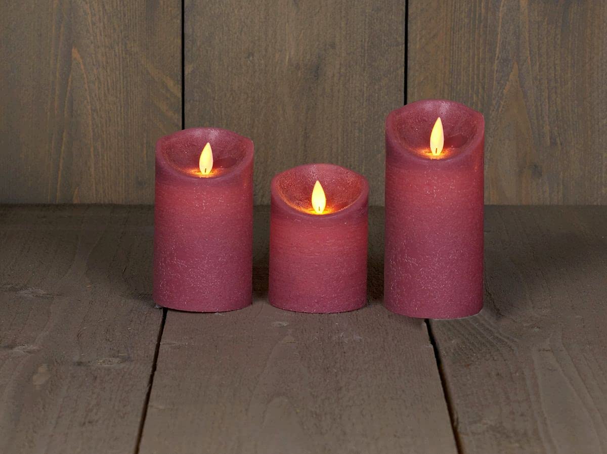 Coen Bakker 3er Set Kerze LED Echtwachskerze 10 cm + 12,5 cm + 15 cm Kerze Ø 7,5 cm viele Farben mit Timer flackender Docht Wachskerze Kerzen, Farbe:Antik Rosa