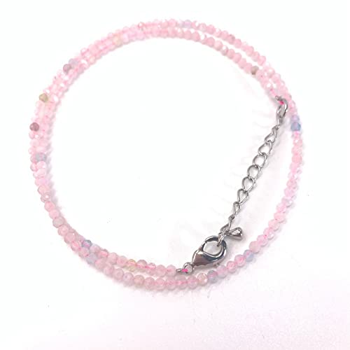 Lapislazuli-Kristallquarz 2 Mm Mini-Perlen-Anhänger-Halskette Handgemachte Choker-Halskette,Morganit,38-40CM