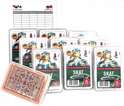 Ludomax SKAT, Deutsches Bild, Kornblume Spielkarten Zehnerpaket von Ass im Set Block