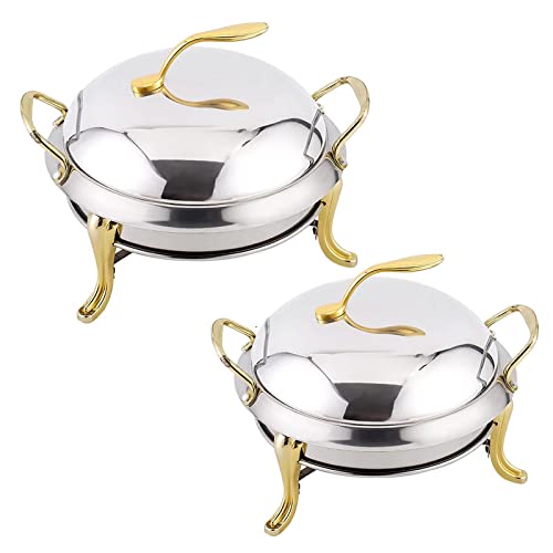 RSBFER Chafing Dish-Set bestehend aus 2 runden Edelstahl-Buffet-Servierwärmern mit Lebensmittelpfanne, Brennstoffhalter und Deckel für Restaurantpartys, Hochzeiten,Gold,24cm