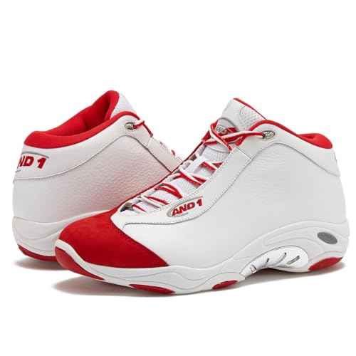 AND1 Tai Chi Herren Basketballschuhe Sneaker für Indoor Outdoor Straße oder Court Größe 42 bis 47 Weiß Rot, weiß / rot, 49.5 EU