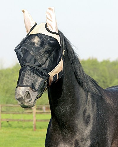 Equipride QHP Pferde-Fliegenmaske, abnehmbare Nasenklappe für Mini Sheland bis Extra Full Beige (Pony)