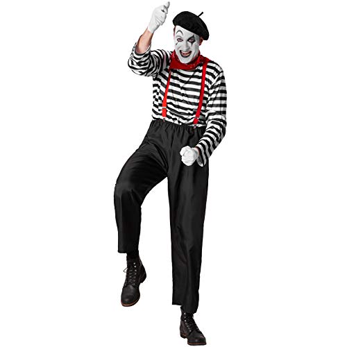 dressforfun 901036 Klassischer Pantomime Kostüm, sechsteiliges Kostüm für Herren, mit Hut und Tuch, für Karneval Fasching Halloween, schwarz weiß - Diverse Größen - (XXL | Nr. 304609)