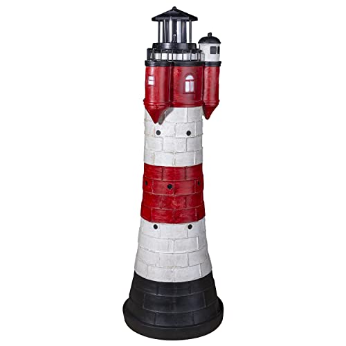 colourliving Leuchtturm Roter Sand mit LED Blinklicht Leuchtturm Solar für Draussen Maritime Dekoration in 50 cm und 80 cm (80 cm)