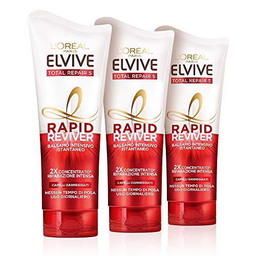 L'Oréal Paris Elvive Rapid Reviver Intensivbalsam Total Repair 5, angereichert mit Aminosäure und Vitamin E, für geschädigtes Haar, 3 Stück