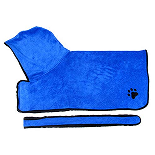 Ocamo Hundebademantel + Pfotentuch –Badetuch für Hunde Saugfähiger Hunde Bademantel zum Trocknen nach dem Baden, Schwimmen XL Blau