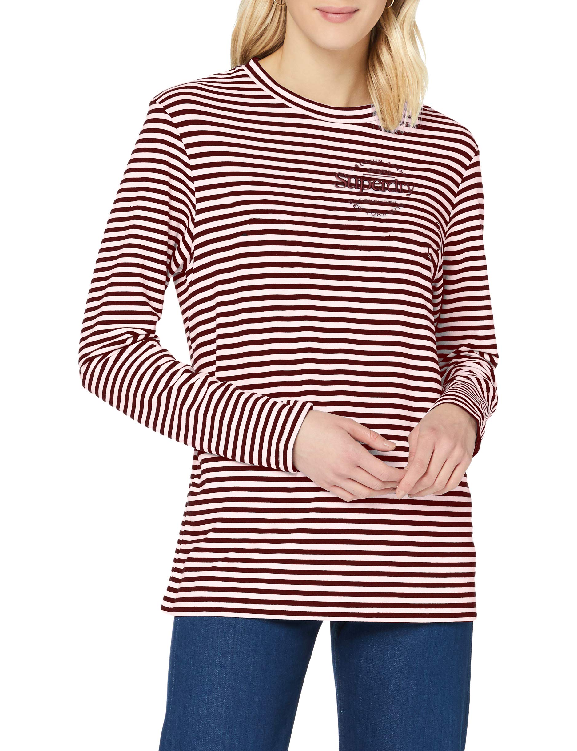 Superdry Damen Stripe Graphic Nyc Top T Shirt, Deep Port Stripe, 40 EU