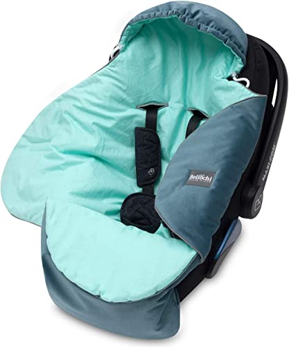 Universal Baby Einschlagdecke für Babyschale und Autositz Kinderwagendecke Fußsäck aus Baumwolle und Samt z.B. passend für Maxi-Cosi, Römer, Cybex - Mint